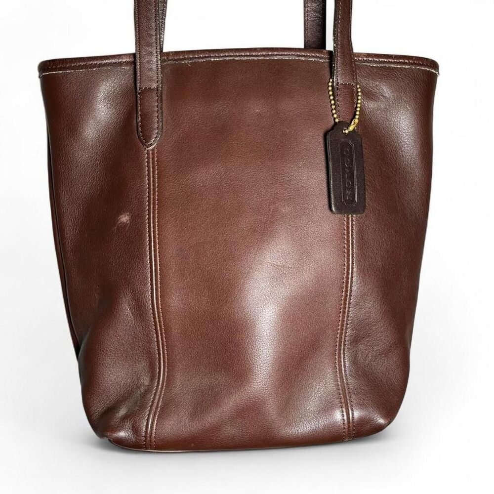 Vintage Coach Brown Leather Bucket Tote Lunch Bag with Hang Tag